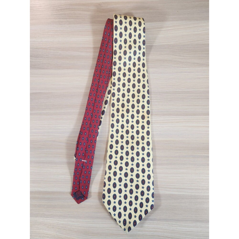 Tommy Hilfiger Neck Tie Yellow/Blue Polka‎ Dot Shield Star Silk